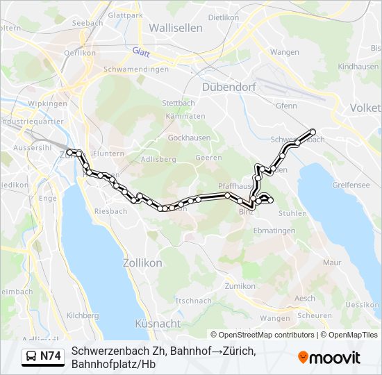N74 Bus Line Map