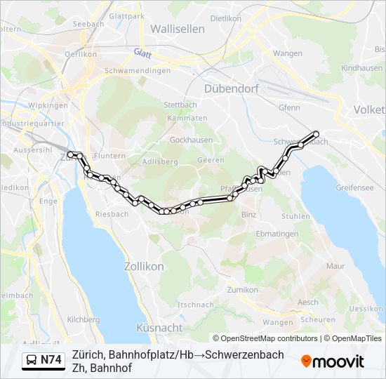 N74 Bus Line Map