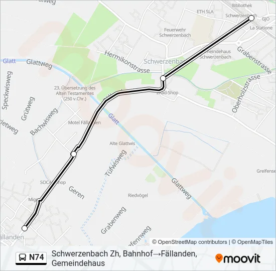 N74 Bus Line Map