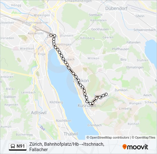 N91 Bus Line Map
