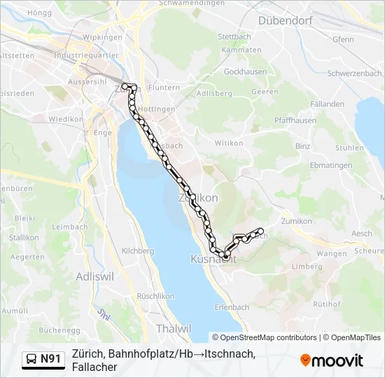 N91 Bus Line Map