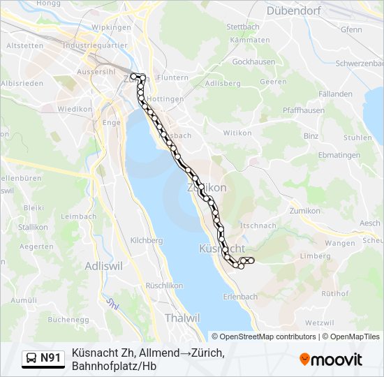 N91 Bus Line Map
