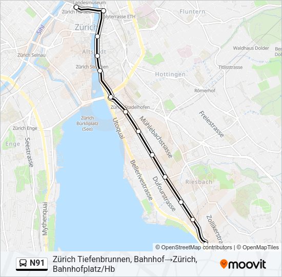 N91 Bus Line Map