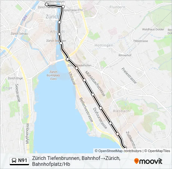 N91 Bus Line Map