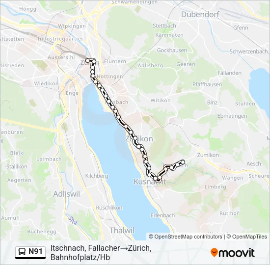 N91 Bus Line Map