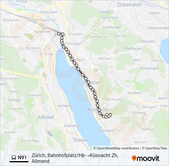 N91 Bus Line Map