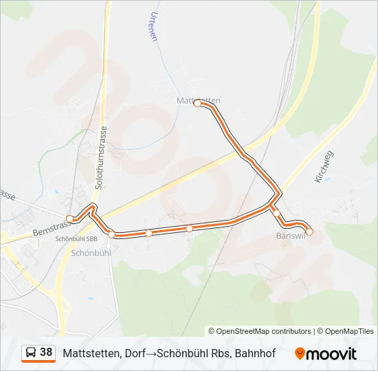 Plan de la ligne 38 de bus