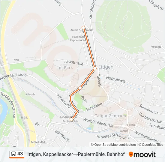 43 Bus Line Map