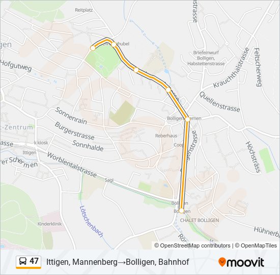 Plan de la ligne 47 de bus