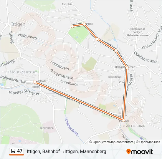 Plan de la ligne 47 de bus