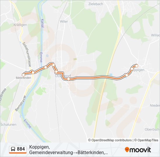 884 Bus Line Map