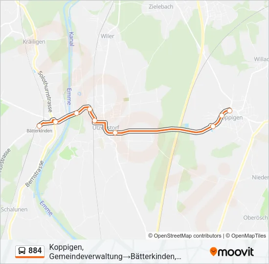 884 Bus Line Map