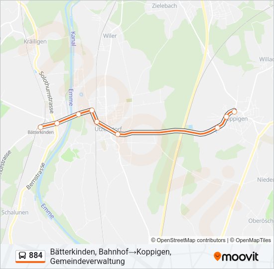 884 Bus Line Map