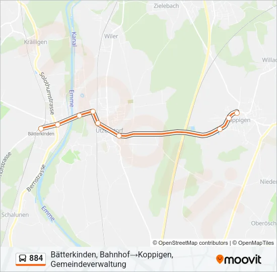 884 Bus Line Map