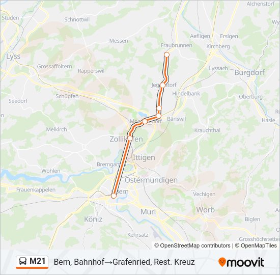 M21 bus Line Map