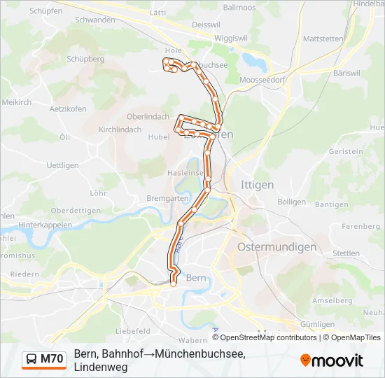 M70 Bus Line Map