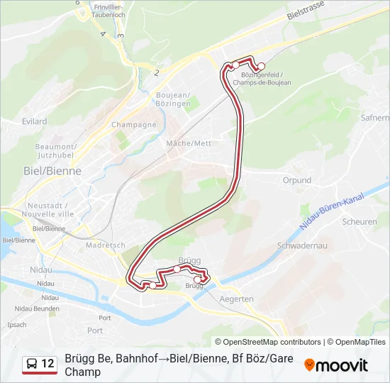 Plan de la ligne 12 de bus