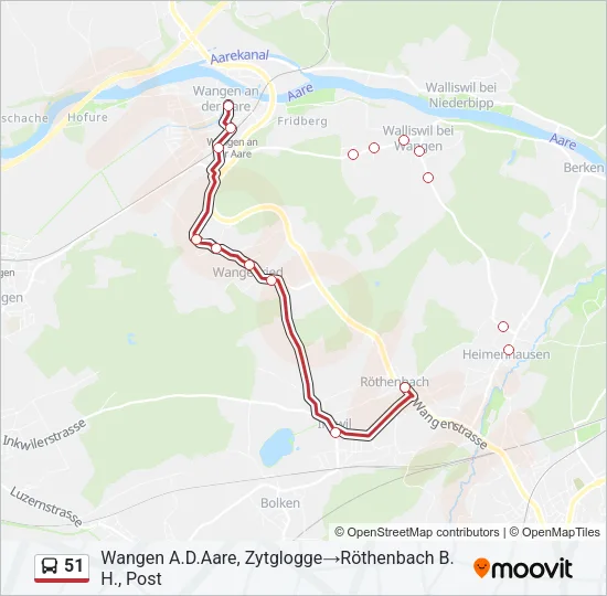 Plan de la ligne 51 de bus