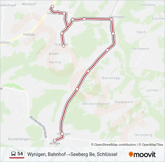 Plan de la ligne 54 de bus