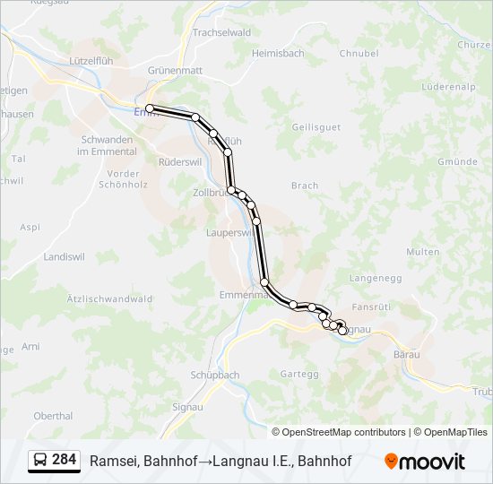 Plan de la ligne 284 de bus