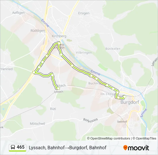 Plan de la ligne 465 de bus
