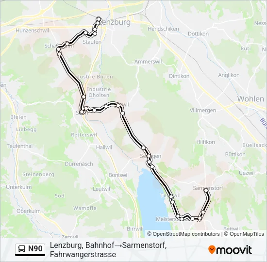 N90 Bus Line Map