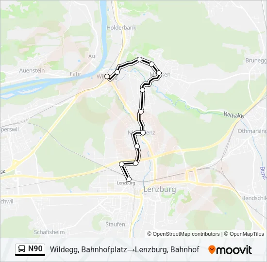 N90 Bus Line Map