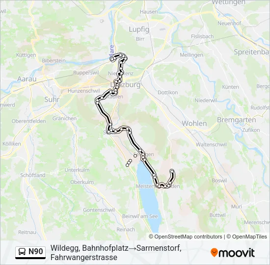 N90 Bus Line Map