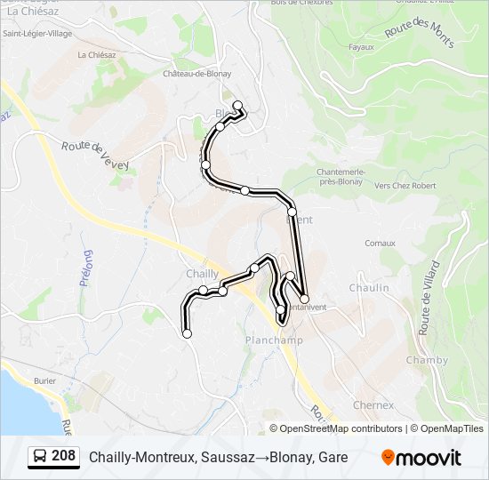 Plan de la ligne 208 de bus