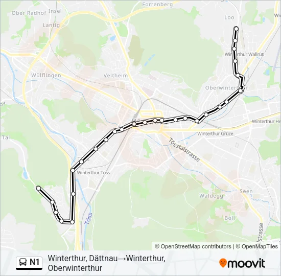 Plan de la ligne N1 de bus