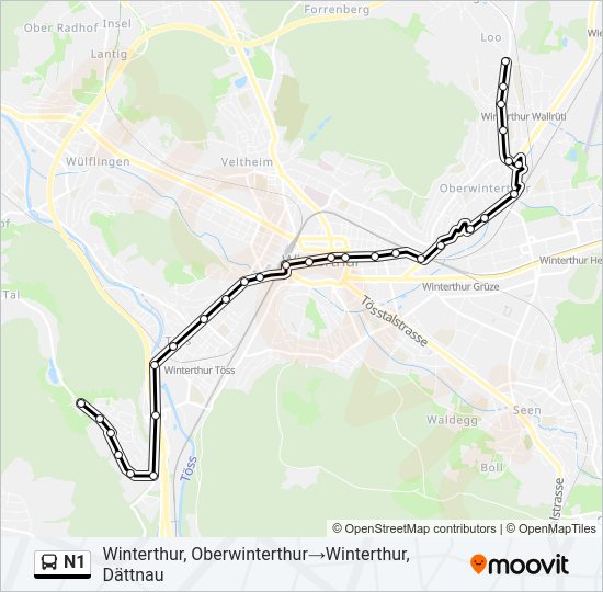 Plan de la ligne N1 de bus