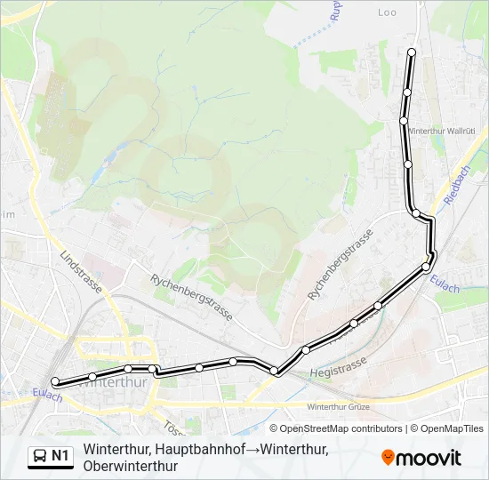Plan de la ligne N1 de bus