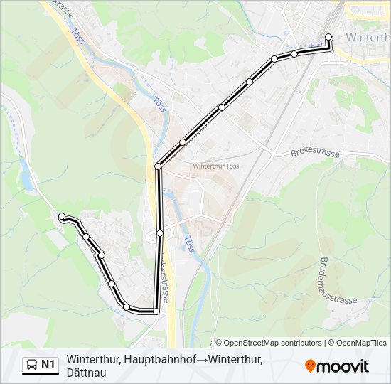 N1 Bus Line Map