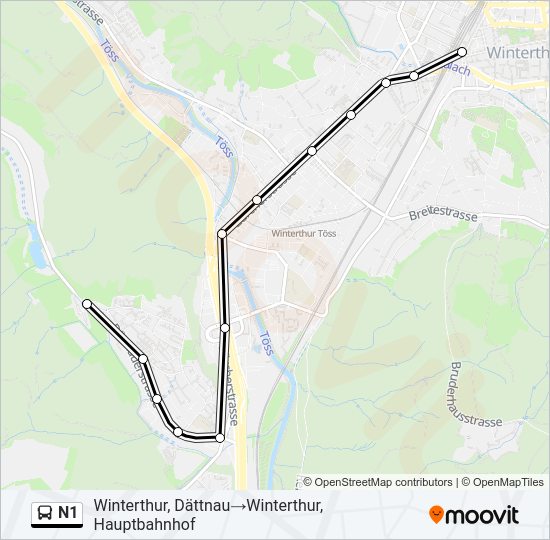 N1 Bus Line Map