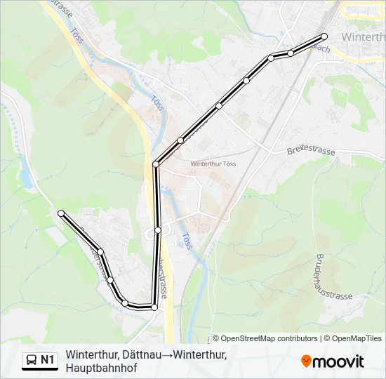 Plan de la ligne N1 de bus