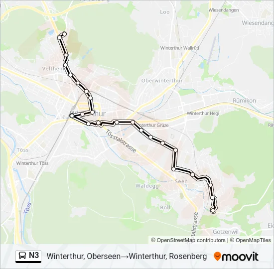 N3 Bus Line Map