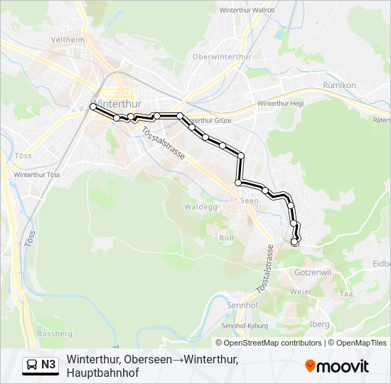 N3 Bus Line Map