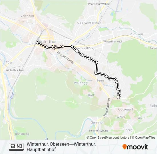 N3 Bus Line Map