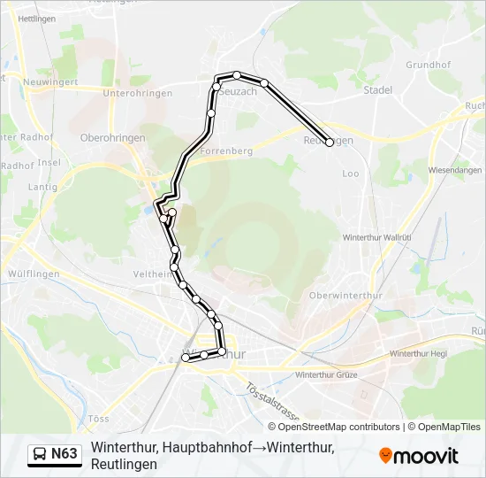 Plan de la ligne N63 de bus
