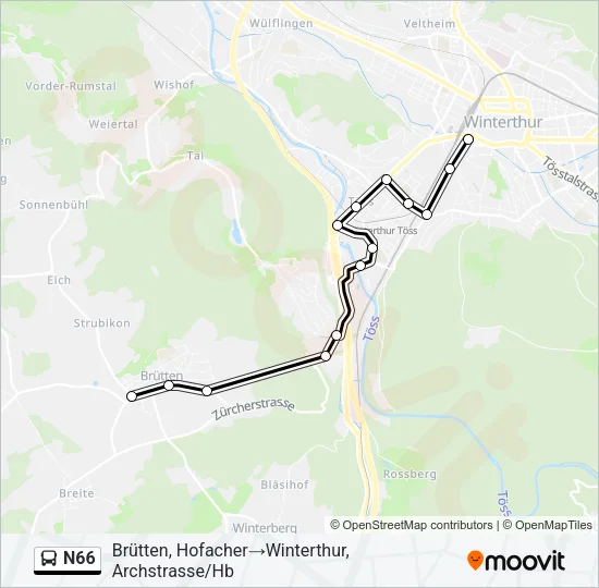 N66 Bus Line Map
