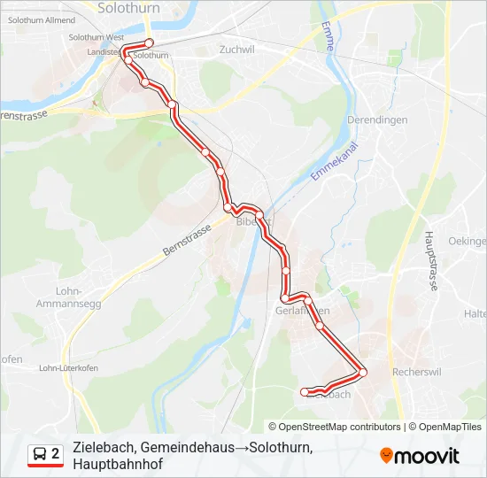 Plan de la ligne 2 de bus