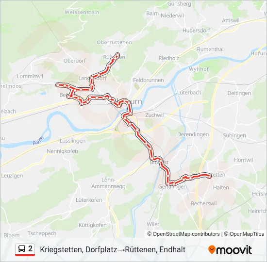 Plan de la ligne 2 de bus