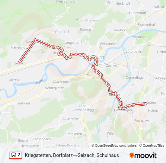 Plan de la ligne 2 de bus