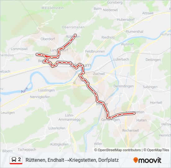 Plan de la ligne 2 de bus