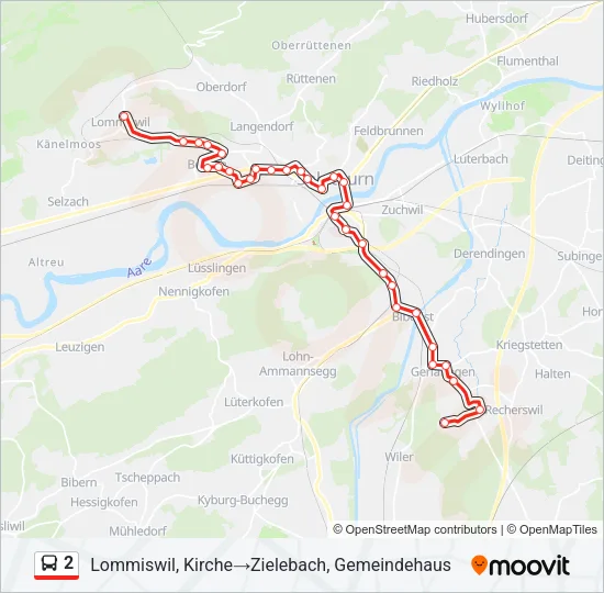 Plan de la ligne 2 de bus