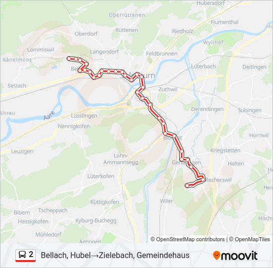 Plan de la ligne 2 de bus