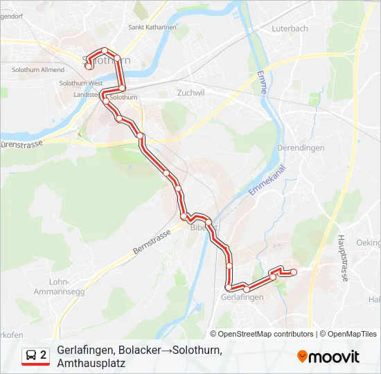 Plan de la ligne 2 de bus