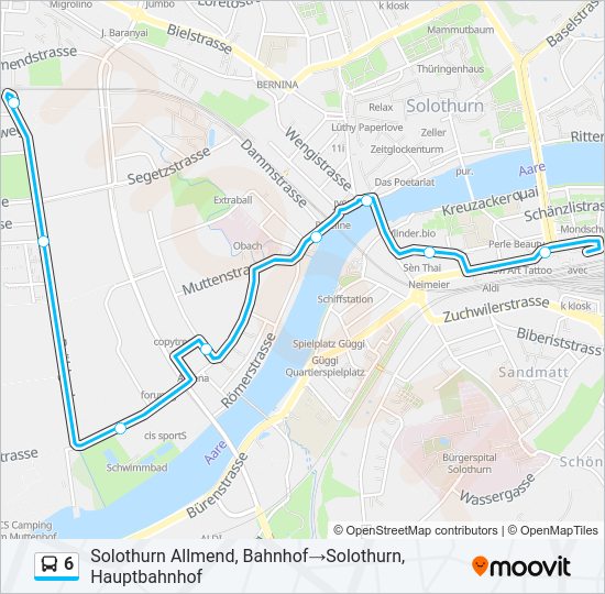 Plan de la ligne 6 de bus