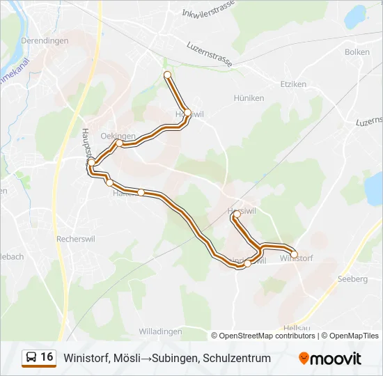 Plan de la ligne 16 de bus