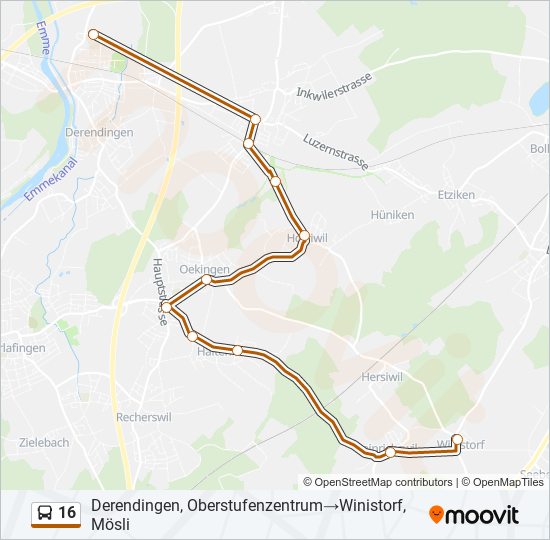 Plan de la ligne 16 de bus